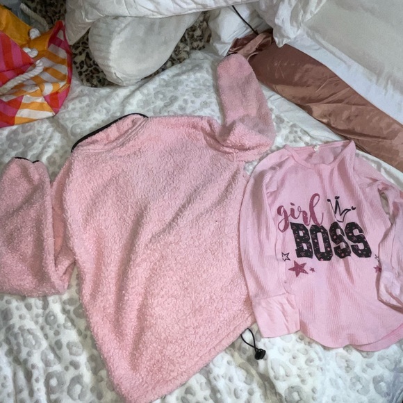 2pc*pink black Sherpa zipper pull over with pocket & thermal girl boss pink - Picture 5 of 7